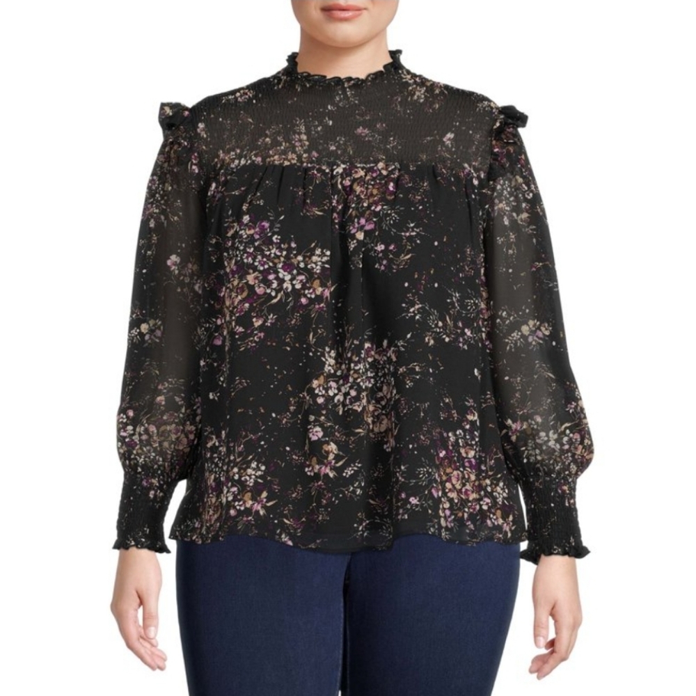 Smocked High Neck Blouse - Bouquet Floral